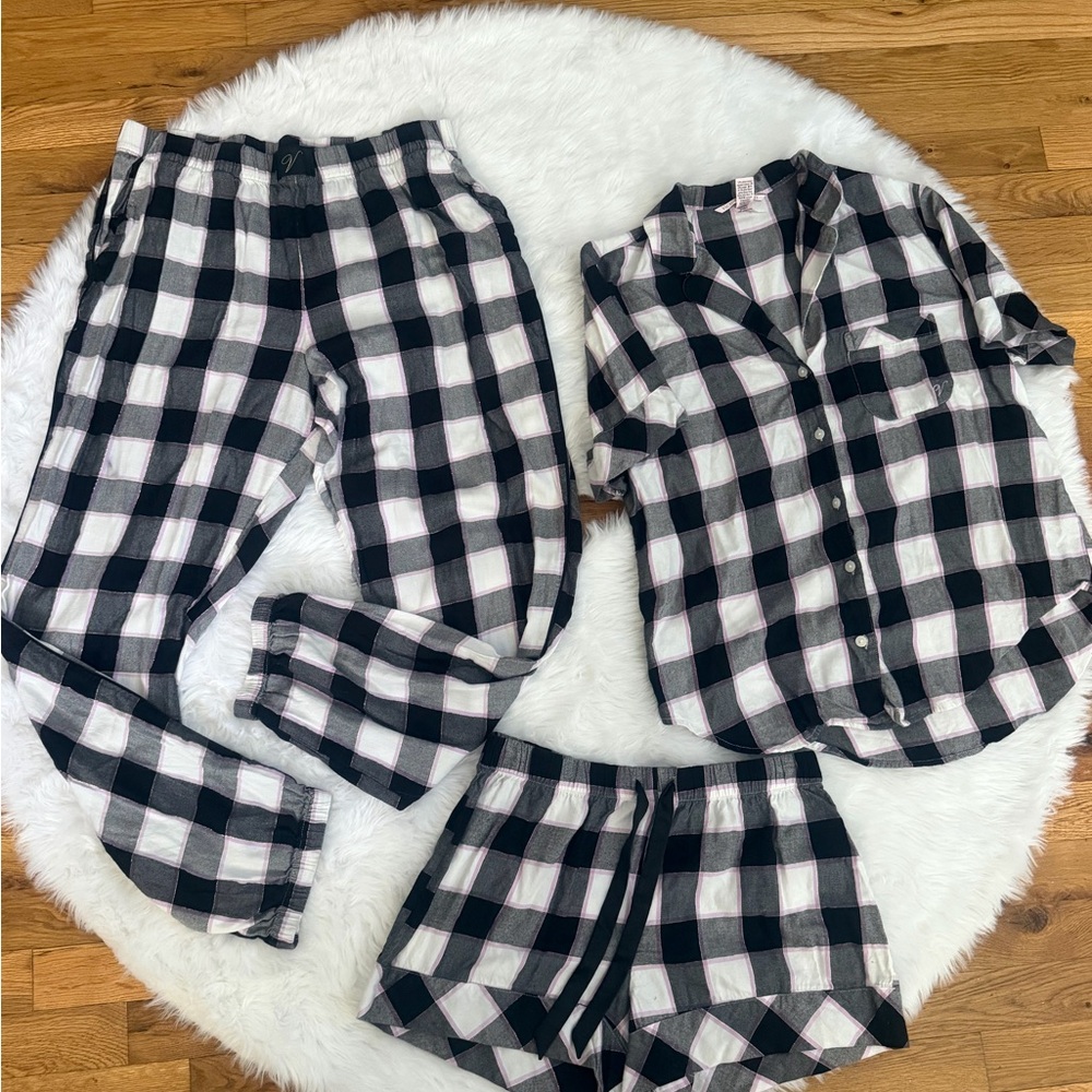 Victoria's Secret Black and White Plaid Pajama Set